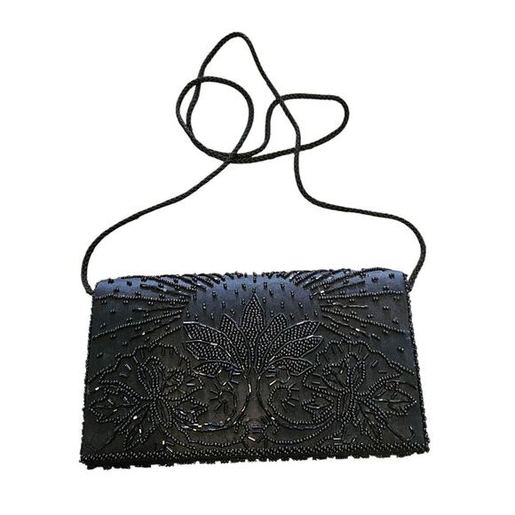 Vintage 1990s Partners by Mervyns Black Beaded Formal Shoulder Bag Purse - Picture 1 of 5